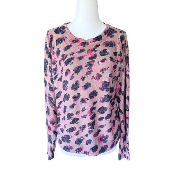 NIC+ZOE Sweaters - NIC+ZOE‎ Mindfully Made Abstract Leopard Lightweight Knit Sweater Pink Blue